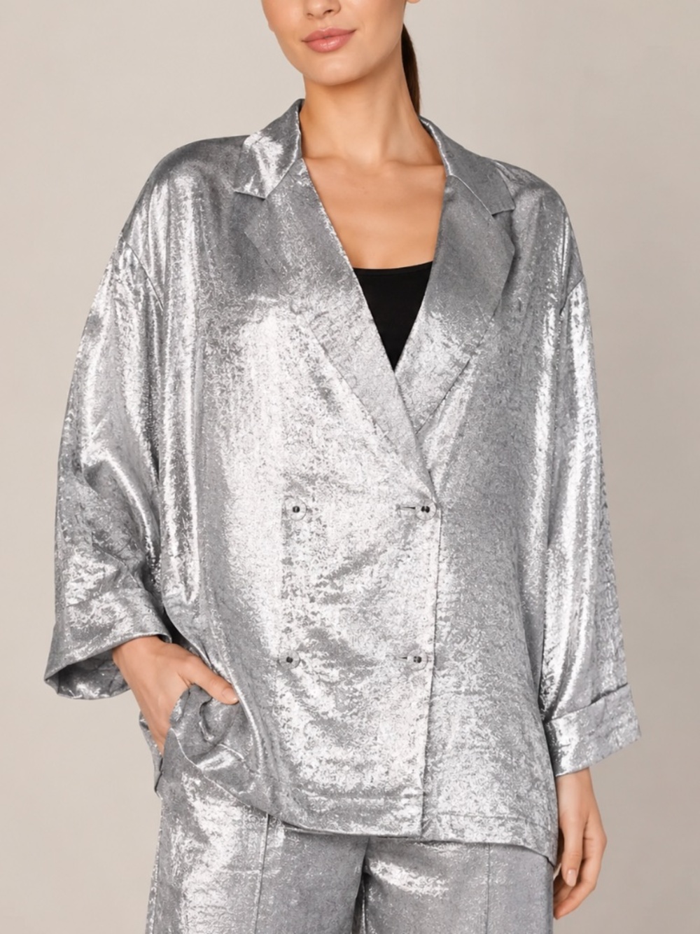 Modern Identity - Silver Metallic Double Breasted Jacket - SzM